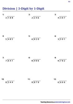 division 3 digit by 1 - digit worksheet for students to practice addition skills