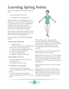 the instructions for learning spring points with pictures and text on it, including an image of a