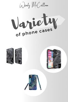 an advertisement for variety of phone cases with the words variety of phone cases on it