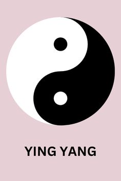 the yin symbol on a pink background with black and white lettering that says ying yang