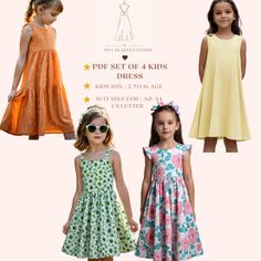 PDF Set Of 4 Kids Dress,Kids Summer Patterns Bundle,Kids Dress Sewing Pattern,Girls Dress Sewing Pattern A0 A4 US Letter-Girl Size 2-16 Age. When you purchase this product, you will have purchased 4 patterns. After the purchase, you can access the contents of all products by clicking the link in the PDF file. If you have any problems, you can contact us privately. PDF Set Of 4 Kids Sewing Pattern, available as an instant download (pdf) sewing pattern bundle with a range of size options, includin Cotton Dress Pattern, Basic Dress Pattern, Kids Ethnic Wear, Kids Clothes Patterns, Girls Dress Sewing Patterns, Kids Dress Patterns, Sewing Patterns Girls, Sewing Patterns For Kids, Dress Sewing