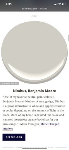 an image of a website page with the name nimbus, benjamin moore on it