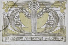 a drawing of an art nouveau design in green and yellow with the words, the chicago international