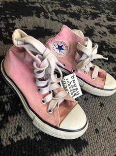 Vintage pink Converse All-Star high-tops. Kids size 10 1/2.    CL loves the idea of re-loving pieces that are unique, full of character, and STILL full of life. We are advocates of slow fashion and reducing our carbon footprint on our environment. Each piece is hand selected and CL approved! Pink High-top Sneakers For Spring, Spring Pink High-top Sneakers With Round Toe, Pink High-top Sneakers With Round Toe, Pink Casual High-top Sneakers With Round Toe, Trendy Pink High-top Sneakers For Summer, Cute Pink High-top Sneakers, Casual Pink High-top Sneakers For Spring, Pink Round Toe High-top Sneakers, Retro Pink Sneakers For Summer