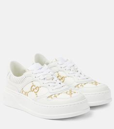 GG leather-trimmed sneakers Tenis Gucci, Spring Sunglasses, Minimal Shoes, Gucci Shoes Sneakers, White Sneakers Women, Rings Jewelry Fashion, Brown Sneakers, Latest Sneakers, Gucci Shoes