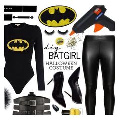 a woman in black outfit with batgirl on it