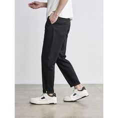 Double Twill Straight-Leg Casual Pants Fabric: 51.3% cotton +45.6% polyester+3.1% spandex Size: S, M, L, XL, 2XL, 3XL, 4XL Multiple Color Selections: Black, Khaki, Dark Gray  Season: Spring, Fall, Summer Black Wide Leg Cotton Dress Pants, Casual Work Pants With Side Pockets For Business, Casual Non-stretch Trousers Work Pants, Casual Non-stretch Work Trousers, Casual Non-stretch Work Pants, Casual Solid Non-stretch Work Pants, Baggy Ankle-length Dress Pants, Casual High-waisted Cotton Work Pants, Stretch High-waisted Chinos With Pockets