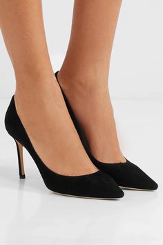 Black Romy 85 suede pumps | Jimmy Choo | NET-A-PORTER Classic Suede Court Shoes With Reinforced Heel, Suede Heels With 4-inch Pointed Toe, Elegant Suede Court Shoes Medium Width, Classic Suede Pointed Toe Heels, Luxury Suede Court Shoes With Padded Heel, Suede Heels With Pointed Toe, Luxury Heels With Suede Lining And Pointed Toe, Evening Suede Court Shoes With Round Toe, Suede Heels With Pointed Toe And Medium Width