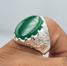 Natural Dark Green Aqeeq Ring, Agate Stone, Real Aqiq Akik Stone Beautiful Handmade Ring Design 925 Sterling Silver Ring Best Quality Agate Stone Used As you can guess by pictures Premium Quality Silver Ring Resizing is free. All ring sizes are available FedEx international shipping priority, We have fast delivery service as you can guess by reviews Please contact if you have any query Note: I've uploaded ring video. Video is recorded in daylight. So you can guess stone and ring quality easily. Green Onyx Rings For Gifts, Green Onyx Rings For Gift, Green Polished Gemstones For Gift, Green Gemstones With Polished Finish For Gift, Polished Green Gemstones For Gifts, Aqeeq Ring, Men Jewellery, Gifts Men, Ring Video