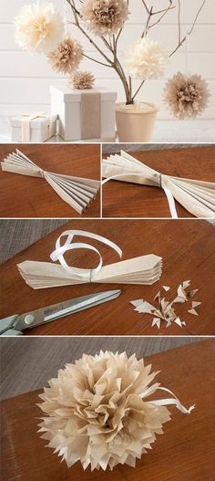 the process of making paper flowers is shown