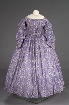 c. 1850, cotton, American 1850 Dress, Regency Fabric, Historical Knitting, 1860s Fashion