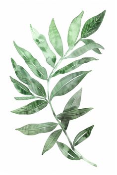 watercolor painting of green leaves on white background