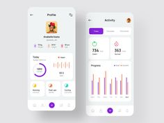 two iphone screens showing the user's dashboards for their activity and fitness tracker