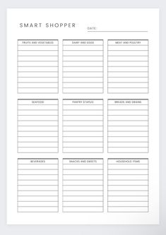 the smart shopper printable planner is shown in black and white, with lines on it