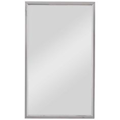 a white framed mirror on a wall with a silver frame and metal trim around the edges