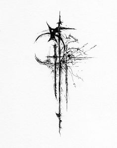 a black and white drawing of a cross