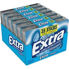 EXTRA Gum Peppermint Sugarfree Chewing Gum Mega Pack, 35 Sticks (Pack of 6) Brand: extra Flavor: Peppermint Brand: Extra Package Information: Box Package Weight: 0.78 Kilograms Number of Pieces: 35 This sugarless gum is made with long-lasting peppermint flavor Stock up on your favorite mint gum with this 6-pack of EXTRA Sugarless Gum Sugarfree EXTRA Chewing Gum is a delicious way to freshen breath Celebrate lifes little moments with EXTRA Sugarfree Gum Size: Mega Pack, 35 Sticks (Pack of 6). Walmart Gifts, Gum Gift Basket, Gum Collection, Gum Wrapper, Mint Gum Aesthetic, Packs Of Gum Aesthetic, Gum Aesthetic, Gum Mint, Extra Gum Peppermint