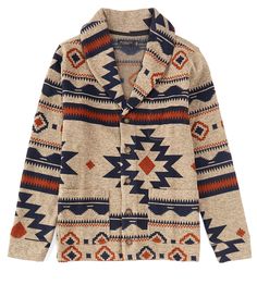 From Junk Food&#x2C; this sweater features:Print Shawl collarLong sleevesFront pocketsButton-up closurePolyester/cottonMachine wash/tumble dryImported. Mens Style 2024, Core Fashion, Western Casual, Native American Men, Cool Coats, Sweet Fashion, Dad's Birthday, Fleece Cardigan, Mens Cardigan Sweater