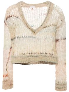 beige alpaca wool-blend open knit V-neck long sleeves ribbed cuffs and hem cropped Yoko London, City Dress, Summer Beach Wear, Open Knit, Alpaca Wool, Lady Dior, Knitwear Women, Coat Dress, Jacket Tops