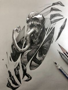 a drawing of a monster with sharp teeth