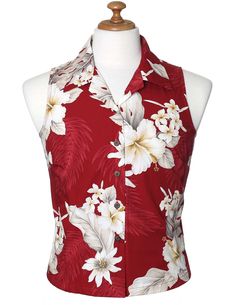 Sleeveless Hawaiian Shirt Lanai Red Pacific Legend Red Hawaiian Tops For Spring, Red Sleeveless Beach Top, Hawaiian Sleeveless Beach Tops, Spring Beach Sleeveless Shirt, Spring Sleeveless Beach Shirt, Spring Sleeveless Shirt For Beach, Summer Sleeveless Hawaiian Tops, Summer Hawaiian Sleeveless Tops, Hawaiian Sleeveless Summer Tops