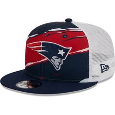 Upgrade your look ahead of the next New England Patriots kickoff with this  Tear 9FIFTY snapback from New Era. This trucker hat is constructed with mesh paneling for ideal breathability, while the bold New England Patriots graphics and colors ensure your enthusiasm is can't-miss wherever you watch the action. Pair this with your favorite team tee for a complete look you will be proud to show off this season. High Crown Snapback Flat bill Wipe clean with a damp cloth Imported Brand: New Era Gray Sports Mesh Snapback Hat With Flat Brim, Mesh Snapback Hat With Flat Brim For Sports, Sports Mesh Baseball Cap With Flat Brim, Mesh Flat Brim Baseball Cap For Sports, Sports Mesh Trucker Hat With Flat Brim, White Mesh Snapback Hat For Baseball Season, White Mesh Snapback Hat For Baseball, Mesh Trucker Hat With Flat Brim For Sports, Mesh Snapback Hat For Baseball Season Sports Events