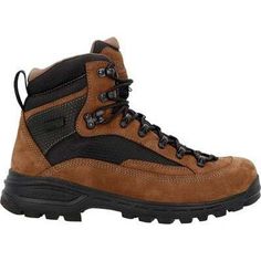 Rocky Men's Mtn Stalker Pro 6" Soft Toe Waterproof Mountain Boot - Brown - RKS0643 On Sale Now! This Item Ships FREE! The MTN Stalker Pro Waterproof Hiker is made to tackle rugged terrain. Built with waterproof nubuck leather with hex-tex ripstop for added durability and protection against the areas with the most wear and tear. This 6” brown boot features a speed lace hook & lacing system providing secure support while the Vibram® Mountaineering outsole with our Rebound PU Midsole provides stabi Rugged Brown Boots For Outdoor Activities, Impact Resistant Gore-tex Brown Boots, Brown High-top Waterproof Boots For Outdoor Activities, Brown Insulated Hiking Boots, Functional Insulated Brown Hiking Boots, Brown Steel Toe Boots For Outdoor Activities, Brown Hiking Boots With Reinforced Toe For Outdoor Work, Brown Gore-tex Hiking Boots With Reinforced Toe, Durable Brown Gore-tex Boots