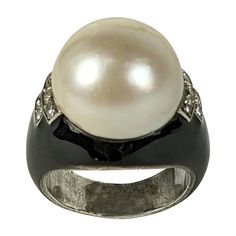 Art Deco Mabe Pearl, Enamel and Diamond Ring, Attributed Boivin For Sale at 1stDibs Mabe Pearl, Domed Ring, Vintage Jewels, Black Enamel, Diamond Ring, Jewelry Rings, Art Deco, For Sale, Silver