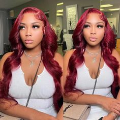 PRODUCT FEATURES Brand: Allove HairHair color: 99J Burgundy ColorMaterial: 100% human hairHair Type: Brazilian Virgin Hair Wigs, HD Transparent Lace Frontal WigTexture: Body Wave Lace Front Wig Lace design: 13x4 Lace Front WigsLength: 10-30 inch Lace Front Wig , Long Human Hair WigsCan Be Dyed: YesAvailable people: EveryoneCap Size: Large (Circumference 23.5"); Medium (Circumference 22.5"); Small (Circumference 21.5")Lace Material: Swiss Lace in Transparent ColorFeature: Slight bleached knots, P Burgundy Body Wave Wig, Christmas Hairstyle, Red Hairstyles, Body Wave Lace Front Wig, Wave Lace Front Wig, Wig Shop, Black Ponytail Hairstyles, Birthday Hairstyles, Wig Lace