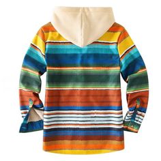 Mens Colorful Stripe Thick Plush Casual Jacket Multicolor Hooded Jacket For Fall Outdoor Activities, Multicolor Hooded Jacket For Fall Outdoor, Casual Multicolor Hooded Jacket For Fall, Retro Long Sleeve Hooded Jacket For Fall, Multicolor Long Sleeve Hooded Jacket With Pockets, Casual Multicolor Hooded Winter Jacket, Casual Multicolor Winter Hooded Jacket, Multicolor Casual Winter Hooded Jacket, Multicolor Hooded Jacket With Pockets For Fall