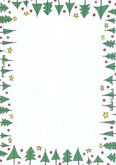 a christmas card with trees and stars in the middle on white paper, surrounded by red and green confetti