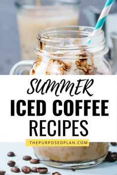 a mason jar filled with iced coffee and topped with whipped cream