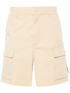 light beige twill weave elasticated waistband belt loops two side slash pockets two side cargo pockets reflective logo patch to the side above-knee length two rear welt pockets front press-stud and zip fastening Carhartt Work In Progress, Beige Shorts, Twill Weave, Designer Shorts, Carhartt Wip, Work In Progress, Light Beige, Welt Pockets, Welt Pocket