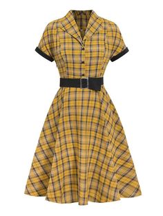 Mustard 1950s Plaid Belt Swing Dress – Retro Stage - Chic Vintage Dresses and Accessories Retro Plaid Dress For Work, Fitted Knee-length Retro Plaid Dress, Fitted Retro Knee-length Plaid Dress, Retro Fitted Knee-length Plaid Dress, Yellow Fitted Vintage Dress 1950s Style, Fitted Retro Plaid Vintage Dress, Fitted Plaid Retro Vintage Dress, Retro Plaid Fitted Vintage Dress, Retro Plaid Dresses For Vintage Fashion