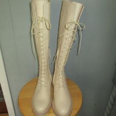 Sam Edelman "Nance", Ivory Leather, Lace Up W/Zip, Riding Boots Women's Size 7.5m Brand New Without Tags Shaft - 16" Heel - 1-1/4" Sam Edelman Shoes, Leather Lace, Lace Up Boots, Sam Edelman, Riding Boots, Shoe Laces, Womens Boots, Size 7, Womens Sizes