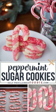 peppermint sugar cookies with pink and white sprinkles in the middle