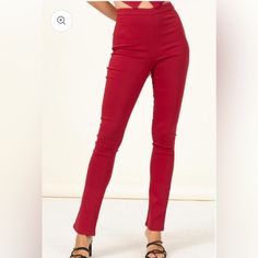 Nwot Hyfve Old School High Waist Skinny Pants, Size Medium. 69%Rayon/26% Nylon/5% Spandex Inseam: 32” Width Of Pantleg At Bottom Hem: 7.5” Waist: 27” Non-stretch High Waist Burgundy Pants, Casual Fitted Red Pants, Chic Stretch Burgundy Bottoms, Chic Stretch Burgundy Pants, Red Fitted Casual Pants, Fitted High-waisted Burgundy Pants, Burgundy Stretch Pants For Night Out, Trendy High Waist Red Leggings, Trendy Red High-waisted Leggings