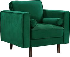 the green chair is upholstered and ready to be used as an accent piece