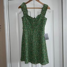 Ke.Ned.Ik New Dress With Tags Never Worn Fitted Green Mini Sundress, Cute Green Mini Dress For Brunch, Cute Green Dress For Brunch, Green Fitted Sleeveless Sundress, Fitted Green Sundress, Fitted Green Sundress For Brunch, Green Lined Summer Mini Dress, Cute Green Sundress For Spring, Cute Green Mini Sundress