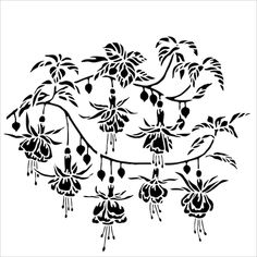 black and white drawing of flowers on a branch