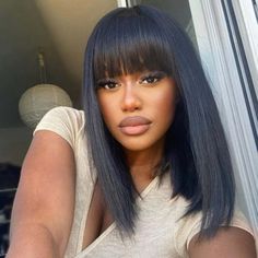 Why Do You Need A Glueless Lace Wig? ✔️ Glueless, Install Wear & Go! Zero Skill Needed!✔️ Real Scalp - Flawless Look✔️ Cute Bang - Supper Natural ✔️ 100% Human Virgin Hair, Sassy & Shiny✔️ Soft & Smooth, Manageable & Low Maintenance Product Details Wig Info>> Realistic Yaki Straight Bob Wig With BangWig Series>>Affordable SeriesWig Length>>8-16InchWig Denisty>>150% 180%Hair Color>>Natural Black.Can Be Dye>> YesHair Type>>All Cuticle Aligned Virgin hairCap Size>>Default 22.5 Medium Cap SizeLarge Lob And Bangs, Black Women With Bangs Hairstyle, Hair With Fringe Bangs, Straight Bob With Bangs, Bob Pendek, Fringe Wig, Kort Bob, Brazilian Straight Human Hair, Bangs Hairstyles