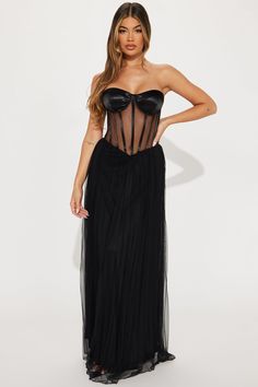 Available In Black. Mesh Gown Strapless Padded Bra Cups Corset Waist w/ Boning Hidden Back Zipper Lined No Strech Self: 100% polyester Contrast: 97% Polyester 3% Spandex Lining: 100% Polyester Imported | Royal Dream Mesh Gown Dress in Black size 2X by Fashion Nova Black Corset Dress With Sheer Bodice For Gala, Black Corset Dress With Sheer Bodice For Prom, Black Strapless Evening Dress With Corset Back, Black Strapless Evening Dress With Sheer Bodice, Black Floor-length Corset Dress For Gala, Strapless Sheer Corset Dress For Evening, Black Evening Dress With Boned Bodice For Night Out, Black Floor-length Corset Dress With Boned Bodice, Black Sleeveless Corset Dress With Sheer Bodice