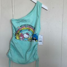 New Never Worn Kids Tank Top Hello Kitty Print Stretch Top For Summer, Stretch Hello Kitty Print Top For Summer, Hello Kitty Print Sleeveless Top For Spring, Playful Hello Kitty Tops For Spring, Spring Hello Kitty Playful Tops, Cute Hello Kitty Tops For Summer, Summer Cotton Hello Kitty Tops, Playful Sleeveless Top With Hello Kitty Print, Hello Kitty Summer Fun Tops