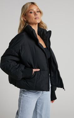 Windsor Puffer Jacket in Black | Showpo USA Trendy Nylon Puffer Jacket For Streetwear, Spring Nylon Puffer Jacket For Streetwear, Spring Functional Puffer Jacket For Streetwear, Functional Spring Puffer Jacket For Streetwear, Spring Functional Streetwear Puffer Jacket, Sporty Puffer Jacket With Padded Collar For Cold Weather, Sporty Puffer Outerwear For Streetwear, Sporty Streetwear Puffer Outerwear, Trendy Puffer Jacket With Padded Collar For Streetwear