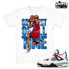 "Air Jordan 4 shirts to match the Retro Jordan 4 What The 4s Holiday 2019 sneaker release. \"The Greatest\" - Shirt Design by Shirts4Sneakers. * Please note that the sneaker DOES NOT come with the t-shirt. [The sneaker is only intended to show the sneaker match] * Please allow 4-5 business days for handling time. * 6.0oz - 100% Pre Shrunk Cotton - Gildan Tee * All shirts are made to order with high-quality direct to garment print. * For sizing please refer to our sizing chart. POSITIVE Feedback What The 4s, Retro Jordan 4, Jordan 4 Fire Red, Jordan 4 Red, Jordan 4 Bred, Black White Outfit, Retro 4, White Tee Shirts, Sneaker Release