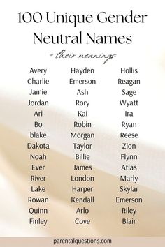 an image of a list of names for the top 10 unique genderer neutral names