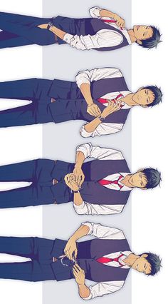 three different poses of a man with his hands in his pockets