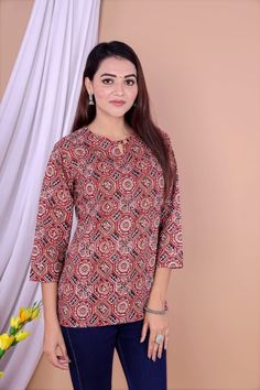 Order Bagru hand block printed pure cotton top (short Kurti) by whatsapp +918875877278. (Buy online) Bagru Print, Cotton Top, Kurti Designs, Cotton Tops, Short Tops, Printed Shorts, Block Print