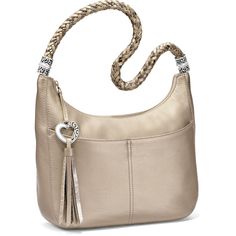 This hobo's classic simplicity, Zinc Pearl leather, and woven strap are eye-catching, but did you know it takes artisans a full hour to hand-braid the strap? That gives this bag comfort and beauty. - Width: 12" - Height: 9" - Depth: 4" - Strap: 12" - Top Closure: Ziptop - Interior Pockets: 3 - Exterior Material: Leather - Interior Lining: Cotton - Exterior Pockets: 4 - Features: Key holder - Keep all bags tucked away from debris or dust when not using - For our leather handbags, we suggest clean Leather Conditioner Diy, Leather Purses And Bags, Brighton Purses, Purses Vintage, Gray Handbags, Leather Hobo Handbags, Leather Crossbody Bags, Brighton Handbags, Brighton Bags