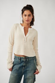 The definition of an effortless essential, this timeless top is featured in a henley-inspired silhouette and waffle-knit fabrication with slight distressing at hems for a true lived-in look. Fit: Classic, relaxed fitFeatures: Button-front neckline, rounded bottom hemYour new go-to for any occasion, this staple top is both lovely as a layer or simply styled solo. Imported 100% Cotton Hand Wash Cold Fits True to Size Butterfly Sketch, Staple Tops, Xmas Wishlist, Cold Fits, Thermal Top, Curved Back, Henley Top, Long Sleeve Knit Tops, Waffle Knit